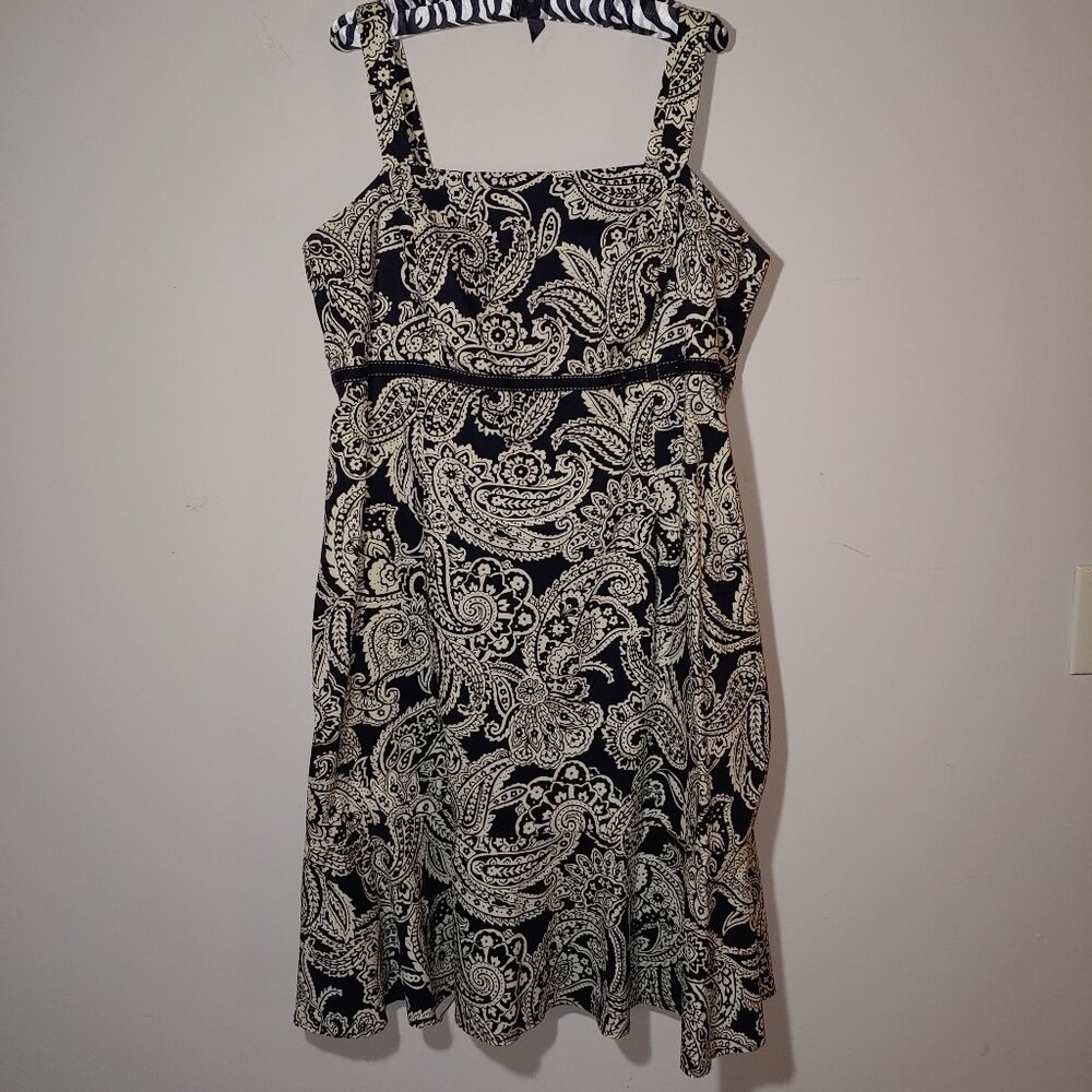 NWOT R & K Originals Black White Paisley Print A-Line Midi Summer Dress Sz 18W